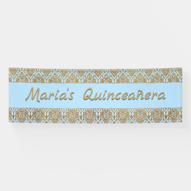 Gold und Blue Damask Celebration Banner (Horizontal)