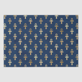 Gold und Blue Egyptian Ankh Pattern Seidenpapier