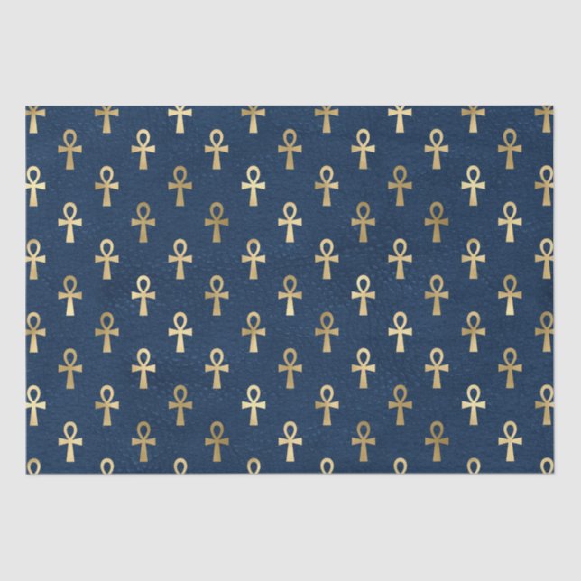 Gold und Blue Egyptian Ankh Pattern Seidenpapier (Vorderseite)