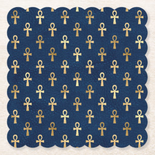 Gold und Blue Egyptian Ankh Pattern Untersetzer