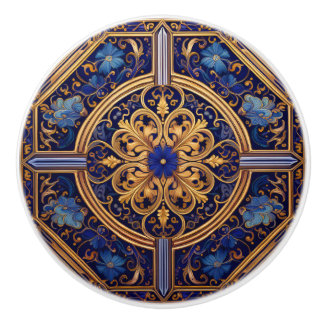 Gold und Blue Floral Keramikknauf
