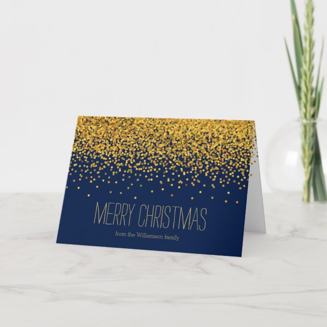 Gold und Blue Glam Confetti Dots Weihnachten (Vorderseite)