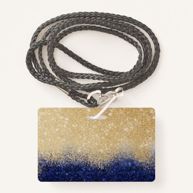 Gold und Blue Glitzer Ombre Luxury Design Ausweis (Vorderseite mit Schlüsselband)