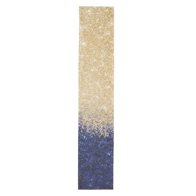 Gold und Blue Glitzer Ombre Luxury Design Mittelgroßer Tischläufer (Vorderseite)