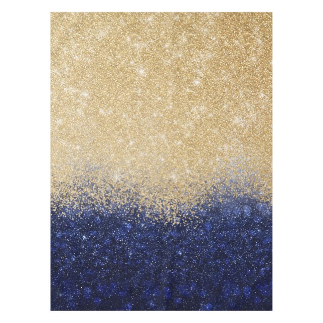 Gold und Blue Glitzer Ombre Luxury Design Tischdecke (Vorderseite)