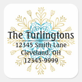 Gold und Blue Handmade Snowflake Rücksendeadresse Quadratischer Aufkleber