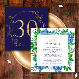 Gold und Blue Hydrangea 30. Hochzeitstag Einladung