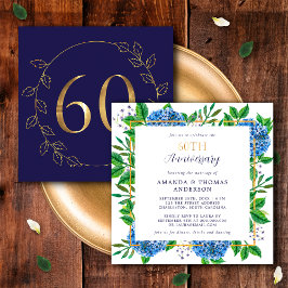 Gold und Blue Hydrangea 60. Hochzeitstag Einladung