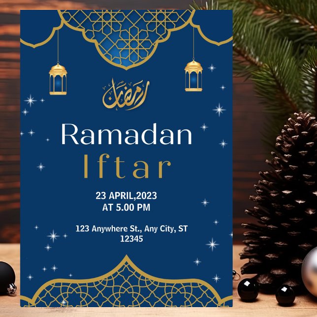 Gold und Blue Illustrative Ramadan Iftar Einladung (Von Creator hochgeladen)