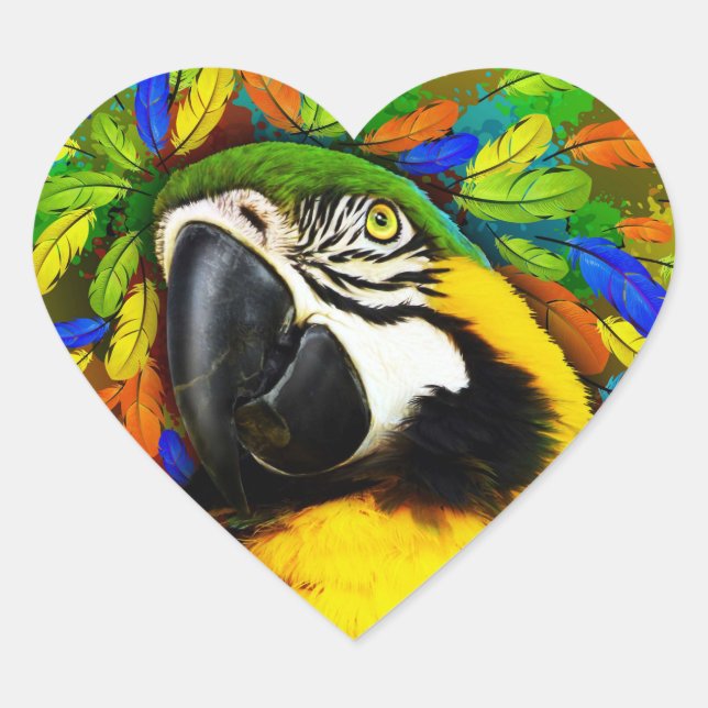 Gold und Blue Macaw Parrot Fantasy Heart Stickers (Vorderseite)