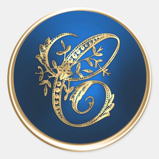 Gold- und Blue-Monogram-C-Umschlag Aufkleber (Vorderseite)