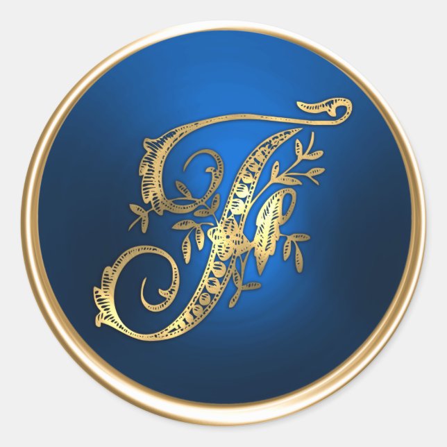 Gold und Blue Monogram F-Umschlag Aufkleber (Vorderseite)