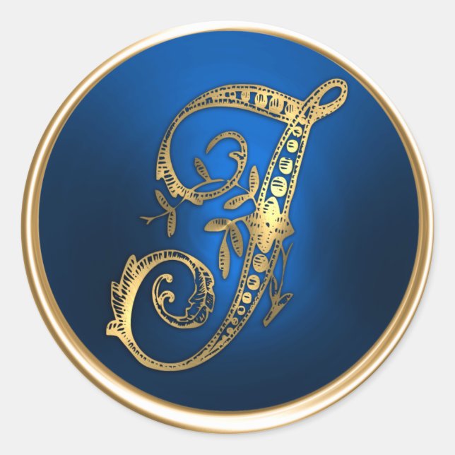 Gold- und Blue Monogram-J-Umschlag Aufkleber (Vorderseite)