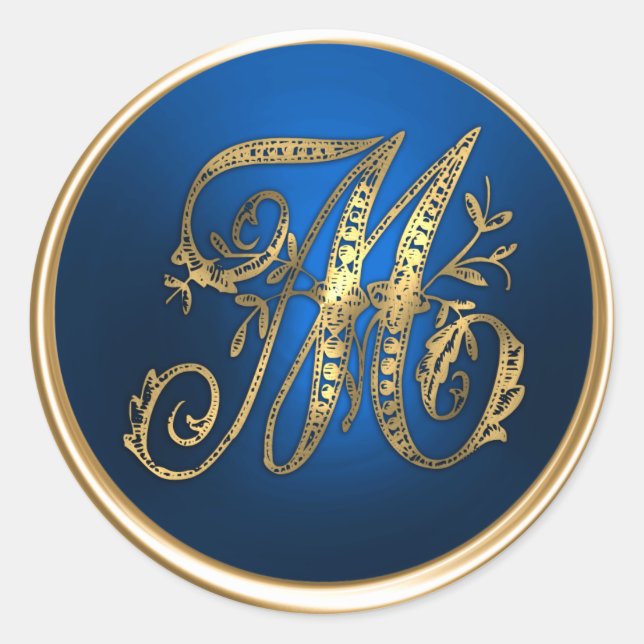 Gold- und Blue Monogram M-Umschlag Aufkleber (Vorderseite)
