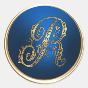 Gold- und Blue Monogram-R-Umschlag Aufkleber