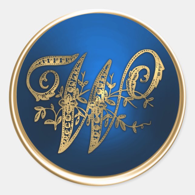 Gold- und Blue Monogram-W-Umschlag Aufkleber (Vorderseite)