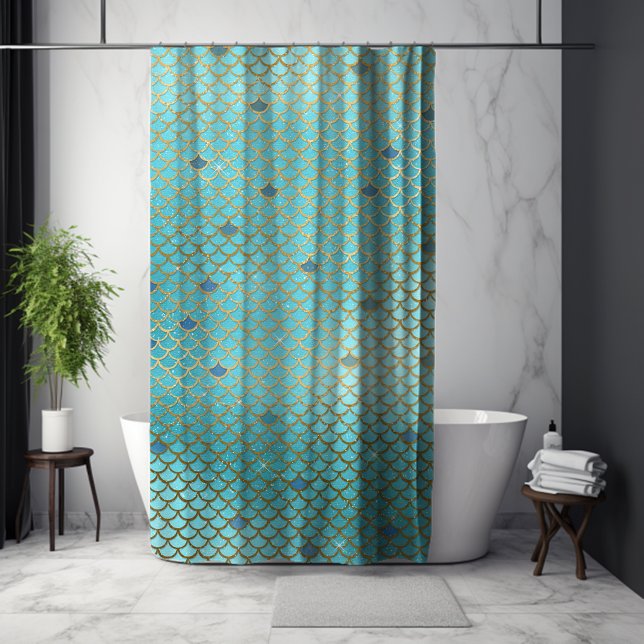 Gold und Blue Ombre Mermaid Scales Duschvorhang (Gold and Blue Ombre Mermaid Scales Shower Curtain)