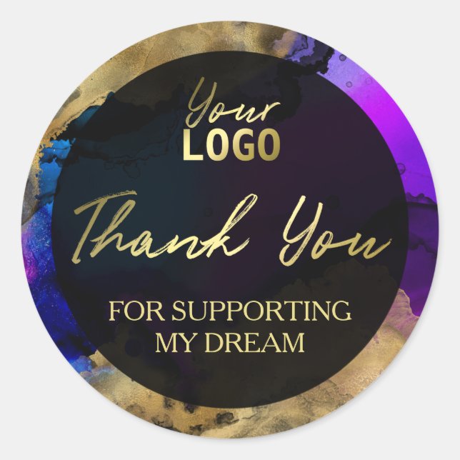 Gold und Blue Tinte Vielen Dank für Ihren Einkauf Runder Aufkleber (Vorderseite)