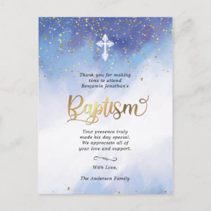 Gold und Blue Watercolor Taufe Vielen Dank Postkarte