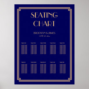 Gold und Blue Wedding Seating Chart Poster 18x24