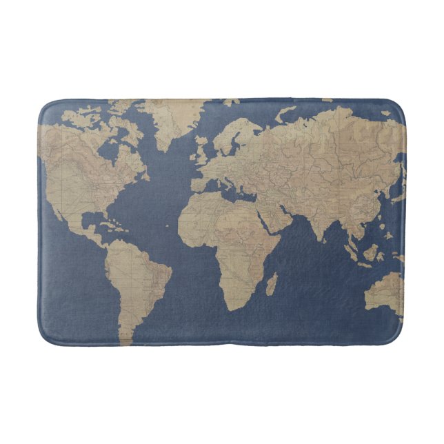 Gold und Blue World Map Badematte (Vorderseite)