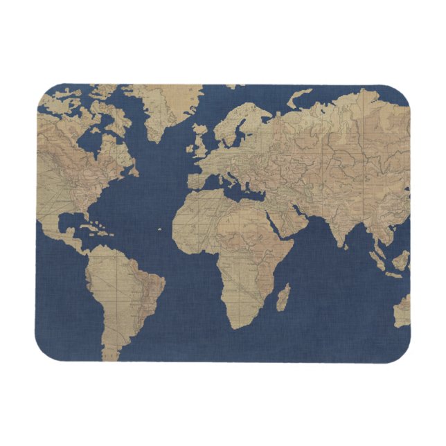 Gold und Blue World Map Magnet (Horizontal)
