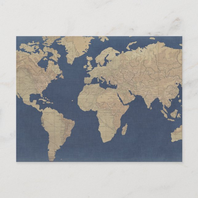 Gold und Blue World Map Postkarte (Vorderseite)