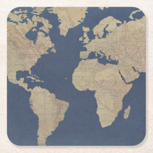 Gold und Blue World Map Rechteckiger Pappuntersetzer