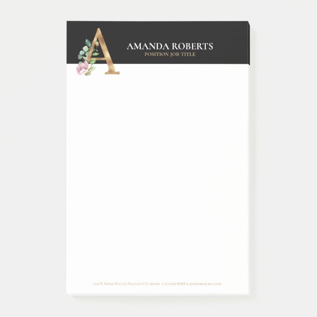 Gold und Blume mit Monogramm A Post-it Klebezettel (Vorderseite)