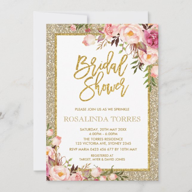 Gold und Blush Rose Bridal Polterabend Einladung (Vorderseite)