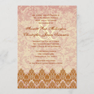 Gold- und Blush-Spitzen- und Grunge-Damask Hochzei Einladung