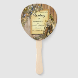 Gold- und Brass-Steampunk-Skulpturen auf Holz Fächer