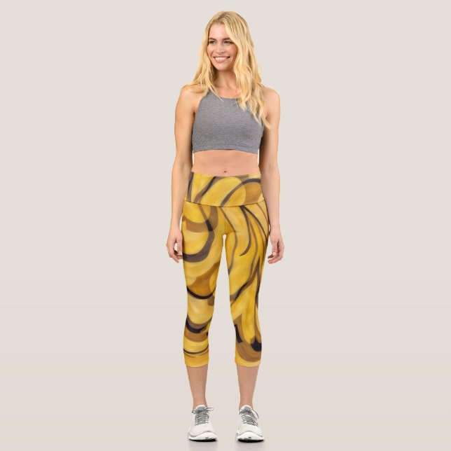 Gold und Braune Capri Yoga-Leggings (Vorderseite)