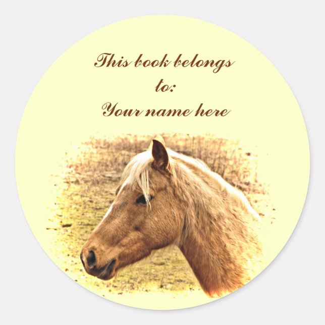 Gold und Braunes Pferd im Sun Animal-Buchzeichen Runder Aufkleber (Vorderseite)