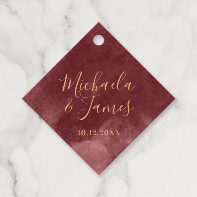 Gold- und Burgund-Aquarellfarben-Liebesmarken Geschenkanhänger (Vorderseite)