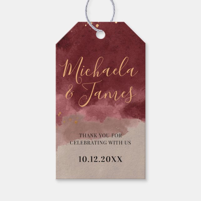 Gold und Burgund-Aquarelltafeln Geschenkanhänger (Vorderseite)