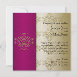 Gold und Burgund Damask Posh Wedding Einladung