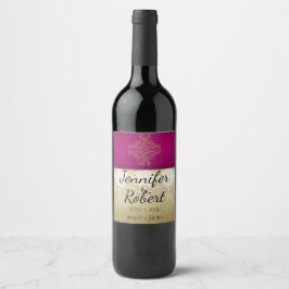 Gold und Burgund Damask Posh Wedding Wine Label Weinetikett