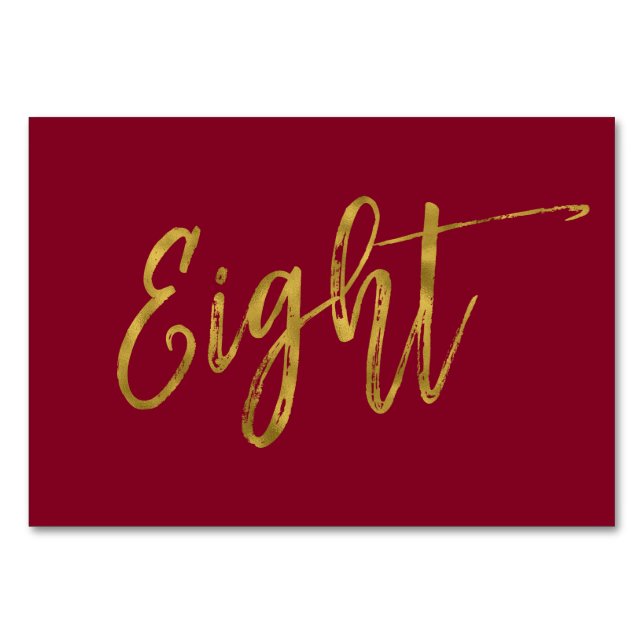 Gold und Burgund Elegante Tischnummer Acht. (Vorderseite)