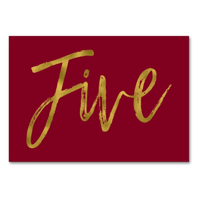Gold und Burgund Elegante Tischnummer Fünf (Vorderseite)