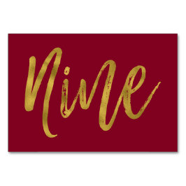 Gold und Burgund Elegante Tischnummer Nine