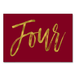 Gold und Burgund Elegante Tischnummer Vier