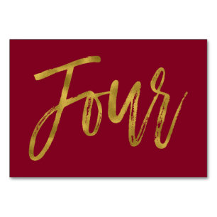 Gold und Burgund Elegante Tischnummer Vier