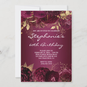 Gold und Burgund Floral Ombre 60. Geburtstag Einladung