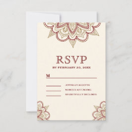 Gold und Burgund Henna Mehndi Wedding RSVP Karte