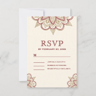 Gold und Burgund Henna Mehndi Wedding RSVP Karte