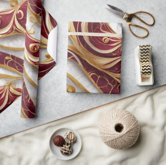 Gold- und Burgund-Marmorfluss Geschenkpapier