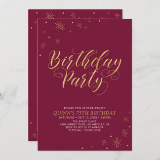 Gold und Burgund | Moderne Chic 55. Geburtstagspar Einladung