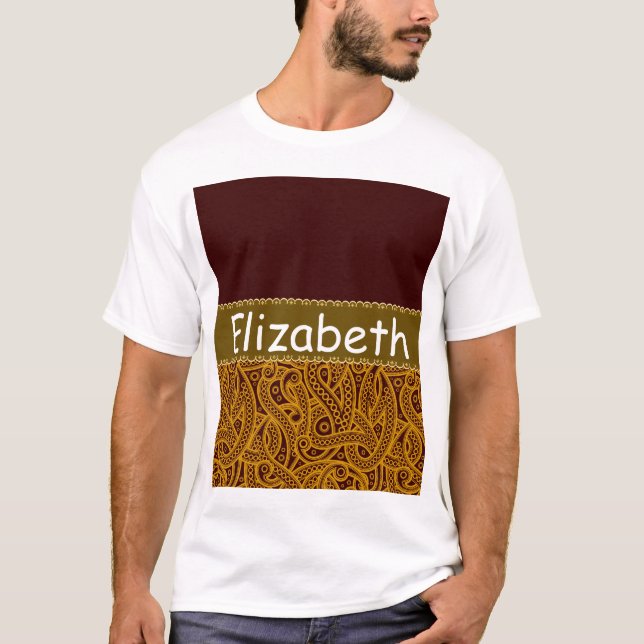 Gold und Burgund Paisley T-Shirt (Vorderseite)