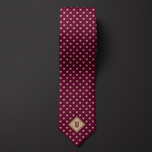 Gold und Burgundy Cat Monogram Krawatte (Von Creator hochgeladen)